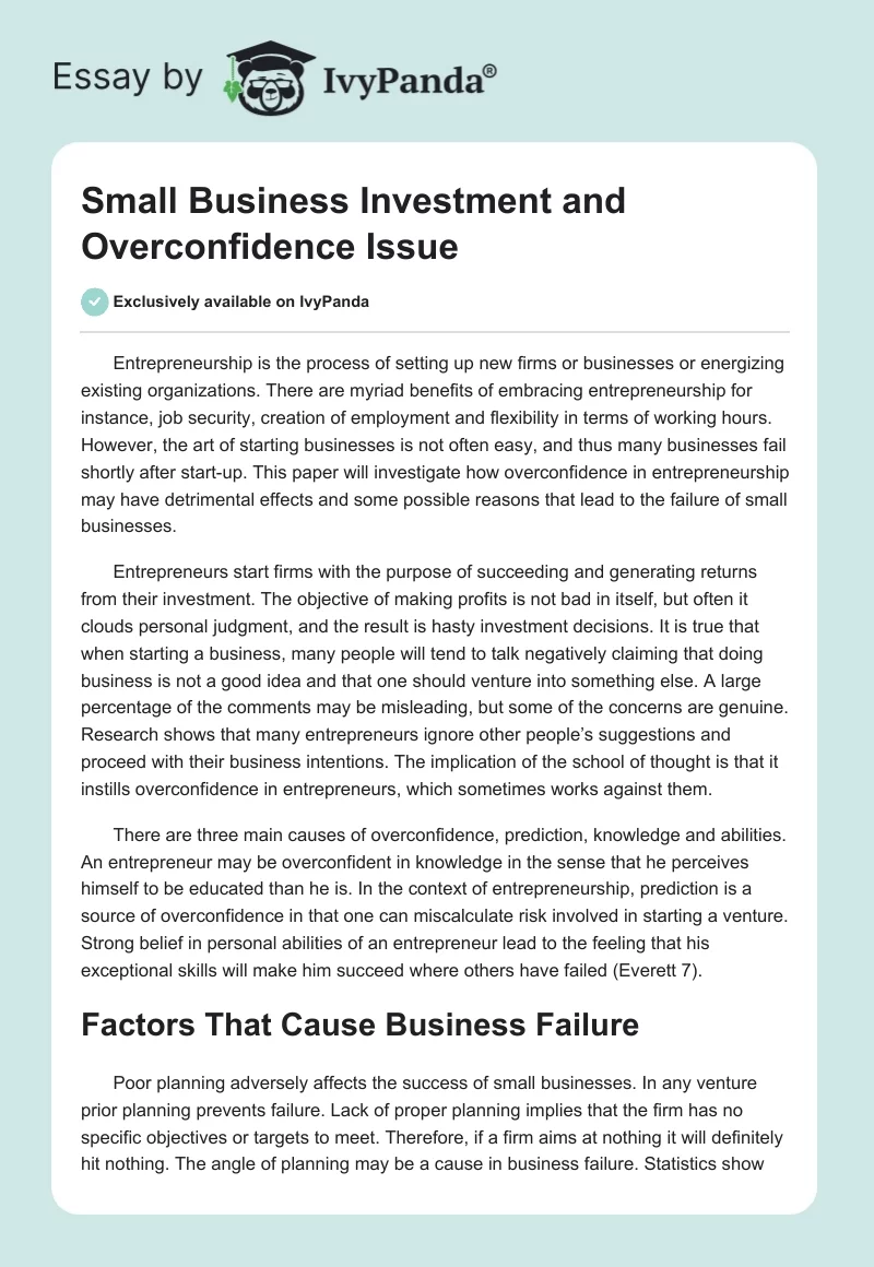 Small Business Investment and Overconfidence Issue. Page 1