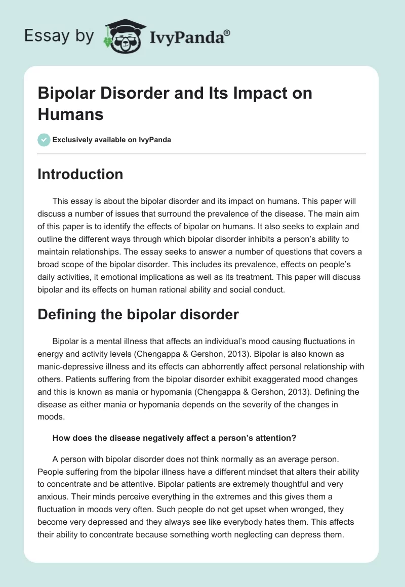 Bipolar Disorder and Its Impact on Humans. Page 1