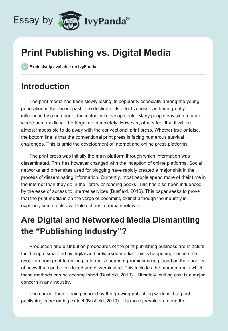 Print Publishing vs. Digital Media. Page 1
