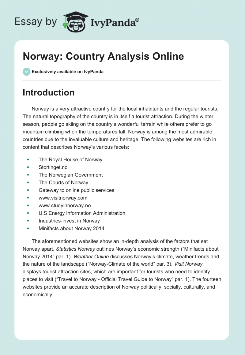 Norway: Country Analysis Online. Page 1