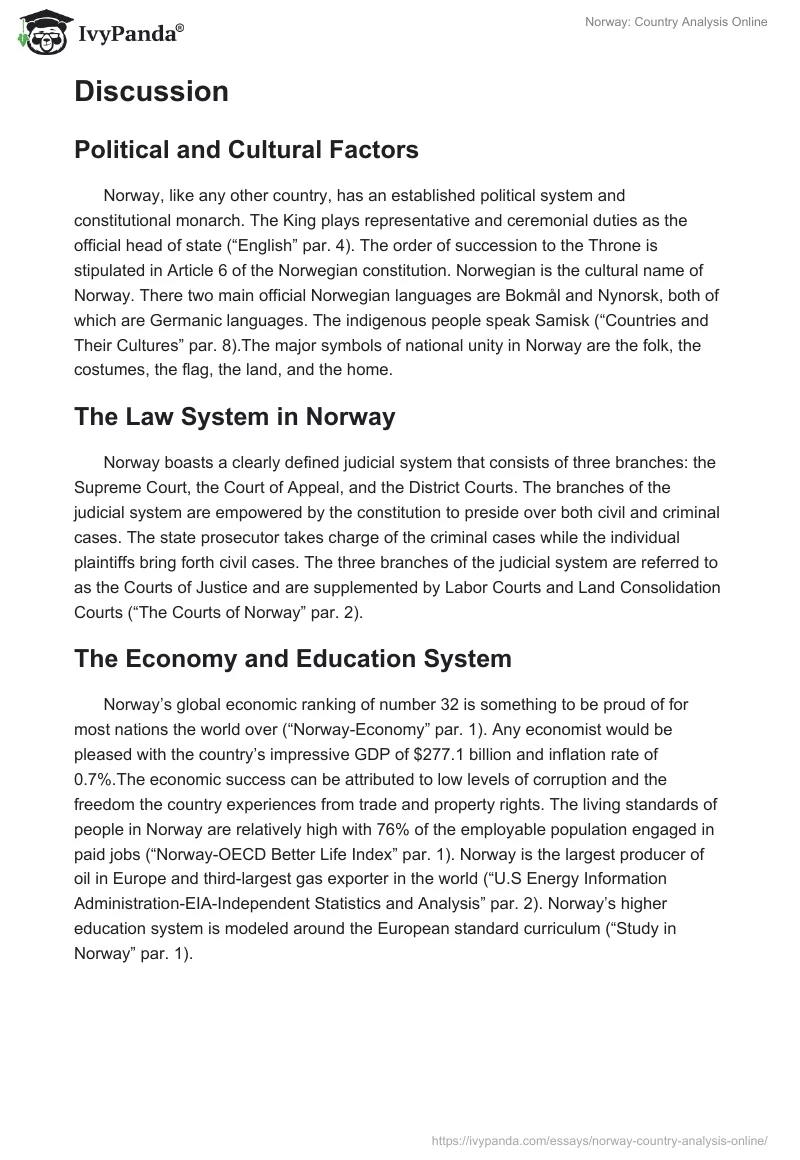 Norway: Country Analysis Online. Page 2