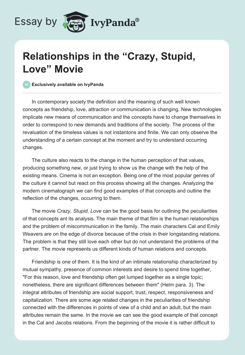 Relationships in the “Crazy, Stupid, Love” Movie. Page 1