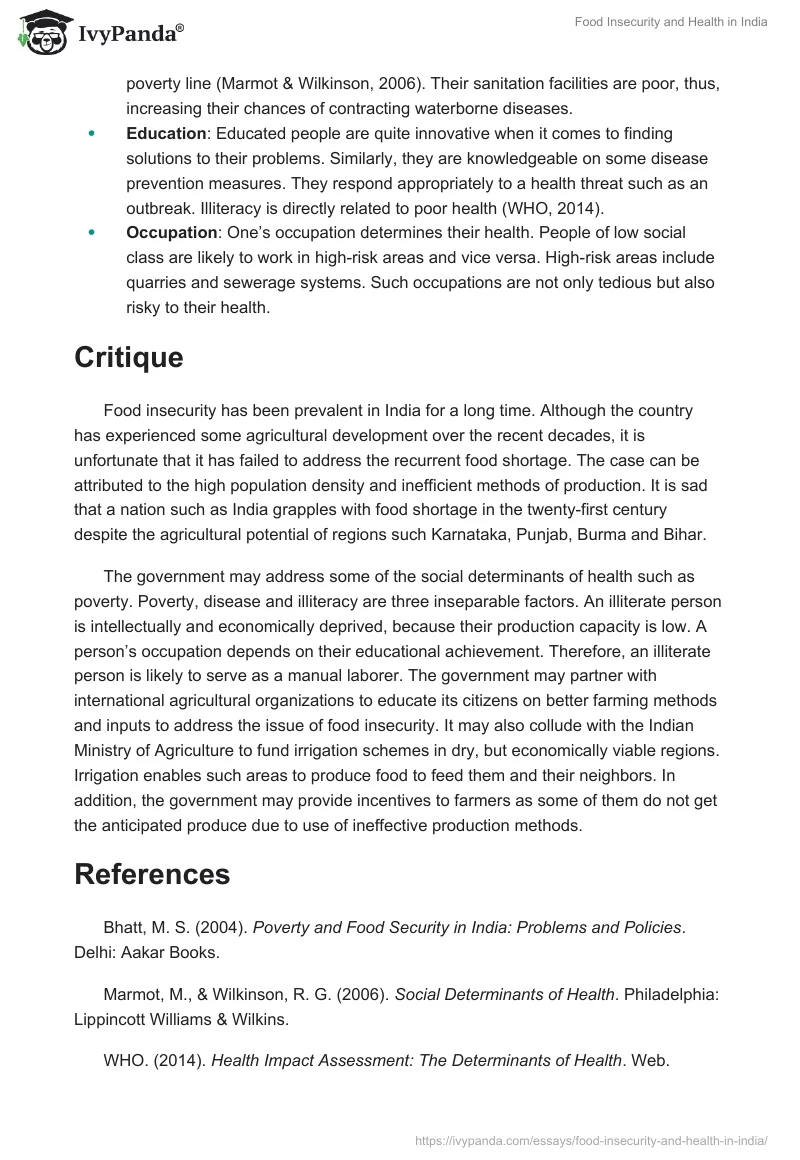 Food Insecurity and Health in India. Page 2