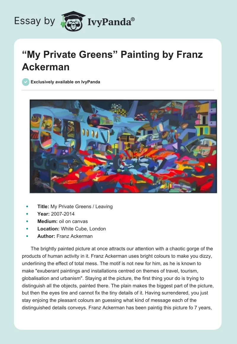 “My Private Greens” Painting by Franz Ackerman. Page 1