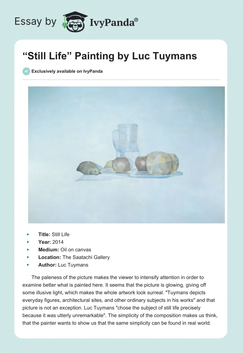“Still Life” Painting by Luc Tuymans. Page 1