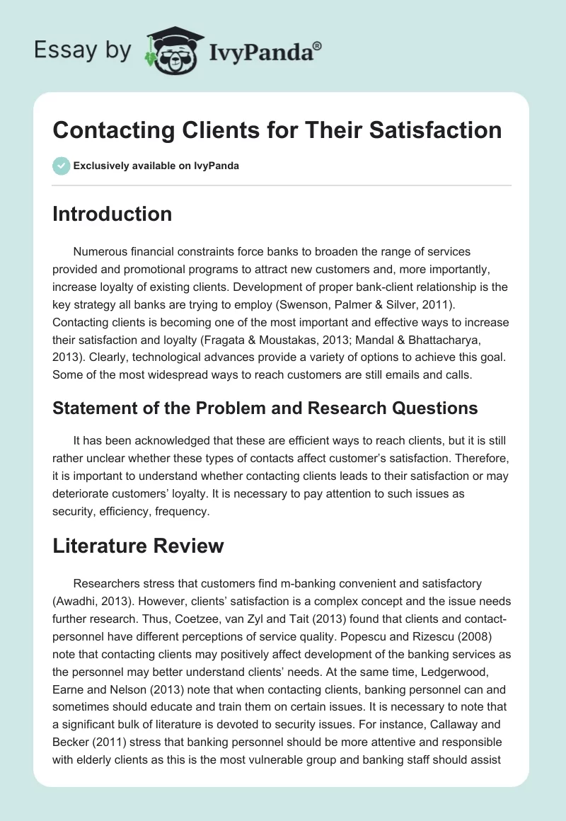 Contacting Clients for Their Satisfaction. Page 1