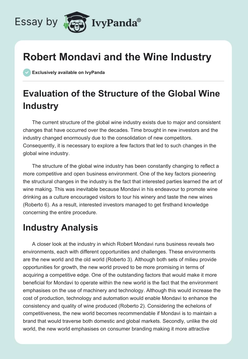 Robert Mondavi and the Wine Industry. Page 1