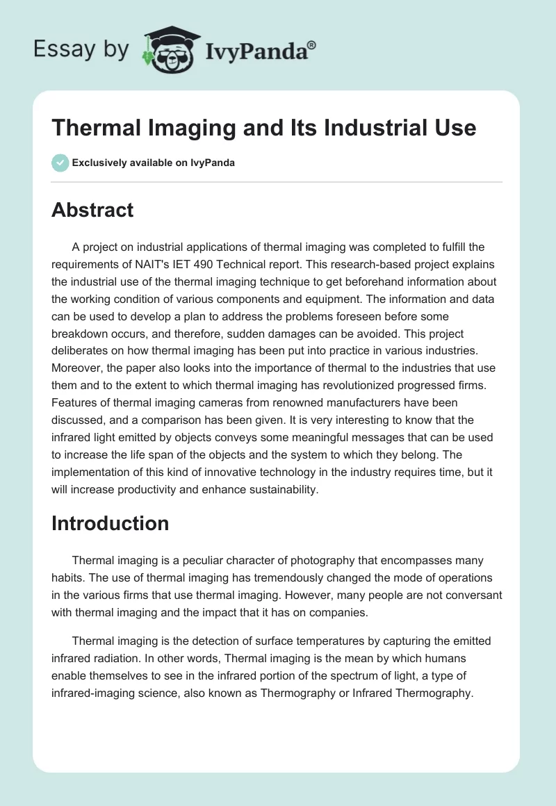 Thermal Imaging and Its Industrial Use. Page 1