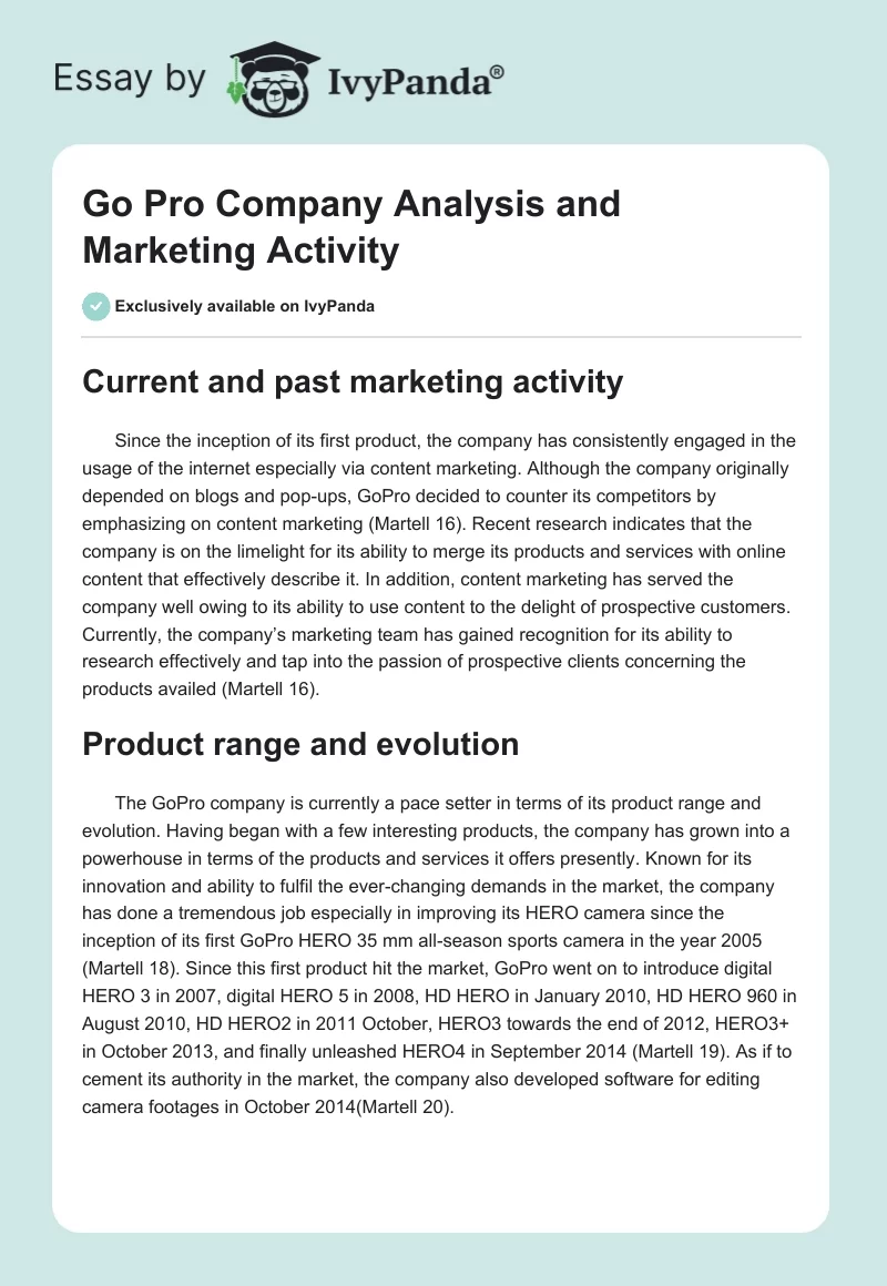 Go Pro Company Analysis and Marketing Activity. Page 1