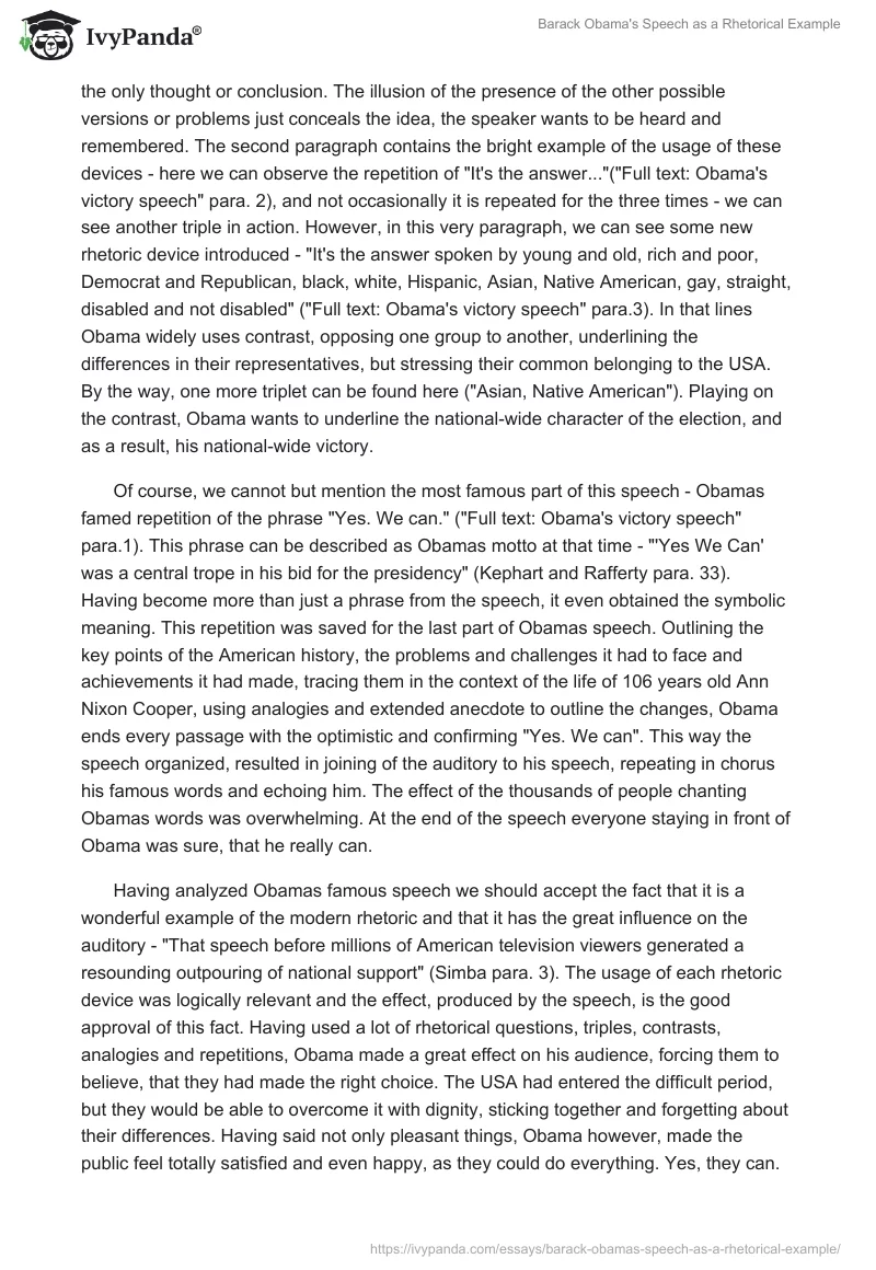 Barack Obama's Speech as a Rhetorical Example. Page 3