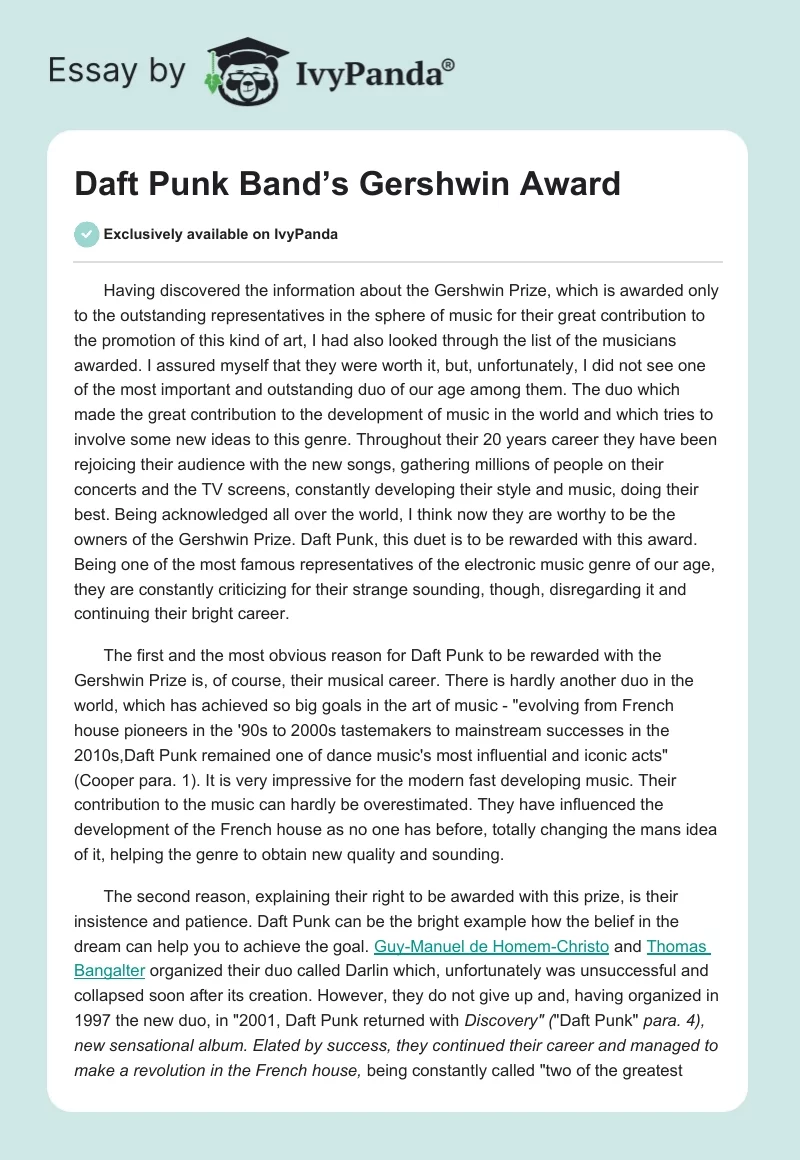 Daft Punk Band’s Gershwin Award. Page 1