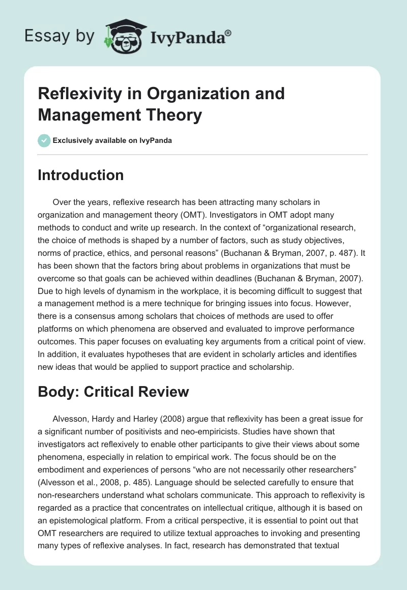 Reflexivity in Organization and Management Theory. Page 1