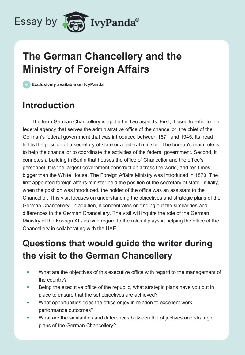 The German Chancellery and the Ministry of Foreign Affairs. Page 1