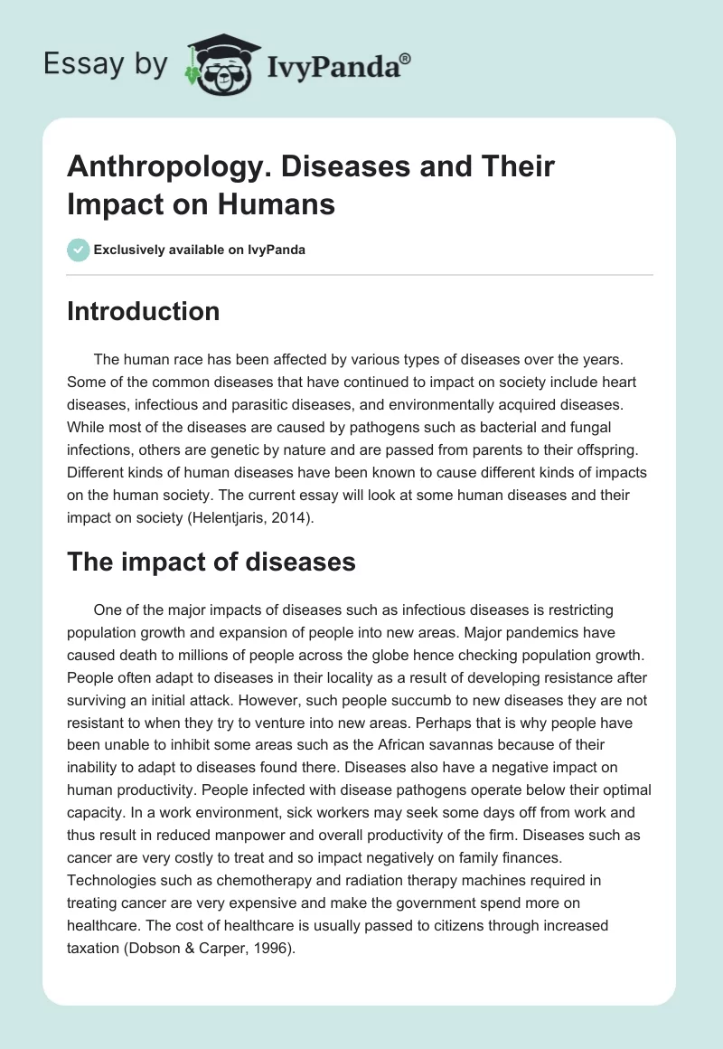 Anthropology. Diseases and Their Impact on Humans. Page 1