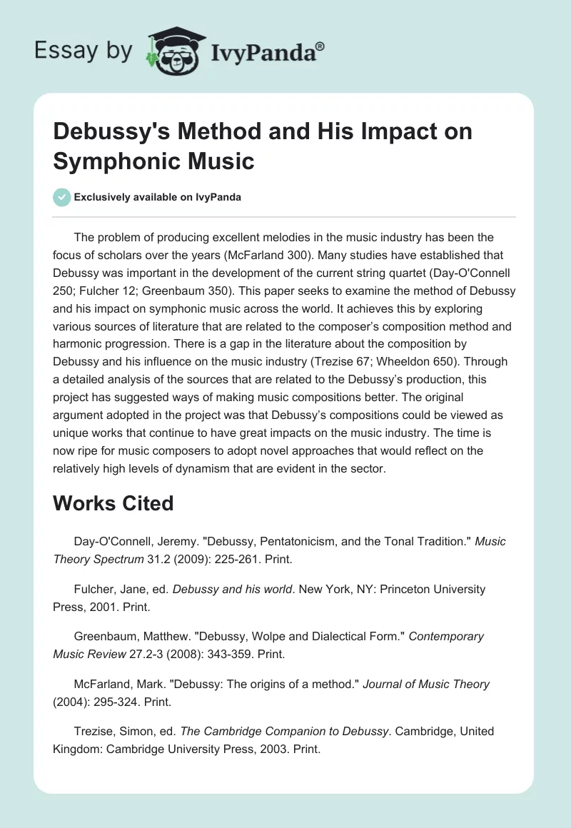 Debussy's Method and His Impact on Symphonic Music. Page 1