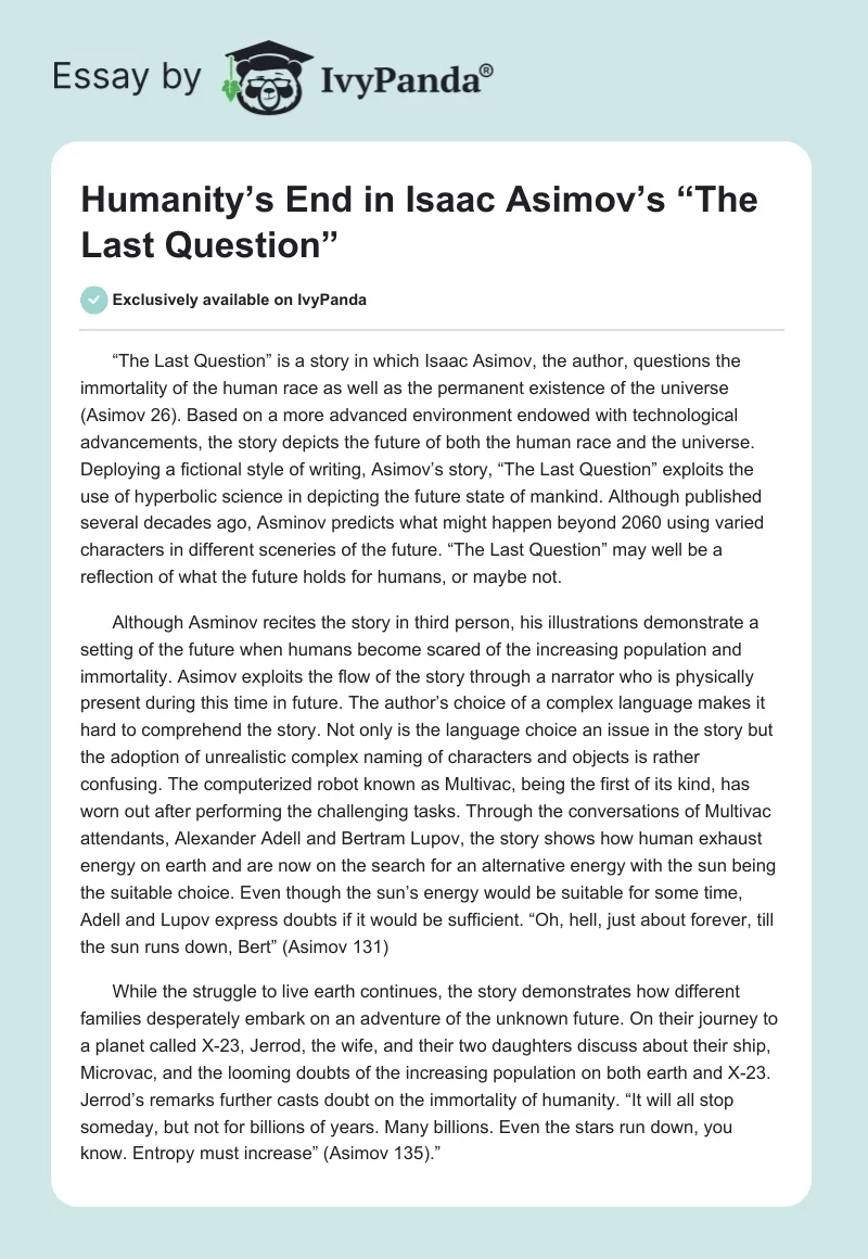 Humanity’s End in Isaac Asimov’s “The Last Question”. Page 1