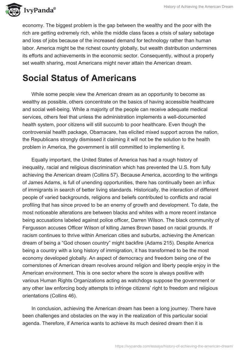 History of Achieving the American Dream. Page 2