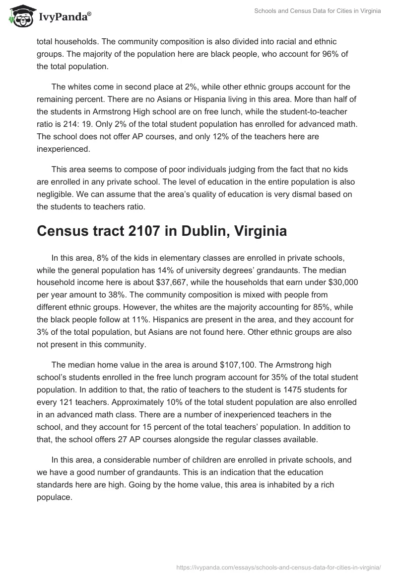 Schools and Census Data for Cities in Virginia. Page 2