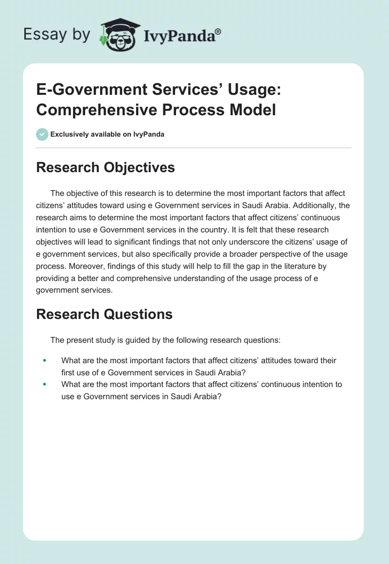E-Government Services’ Usage: Comprehensive Process Model. Page 1