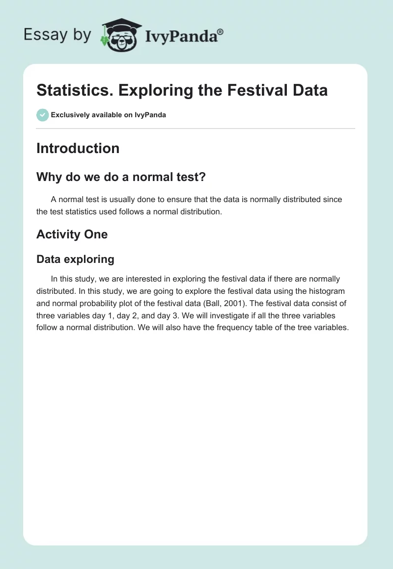 Statistics. Exploring the Festival Data. Page 1