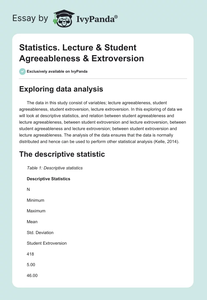 Statistics. Lecture & Student Agreeableness & Extroversion. Page 1