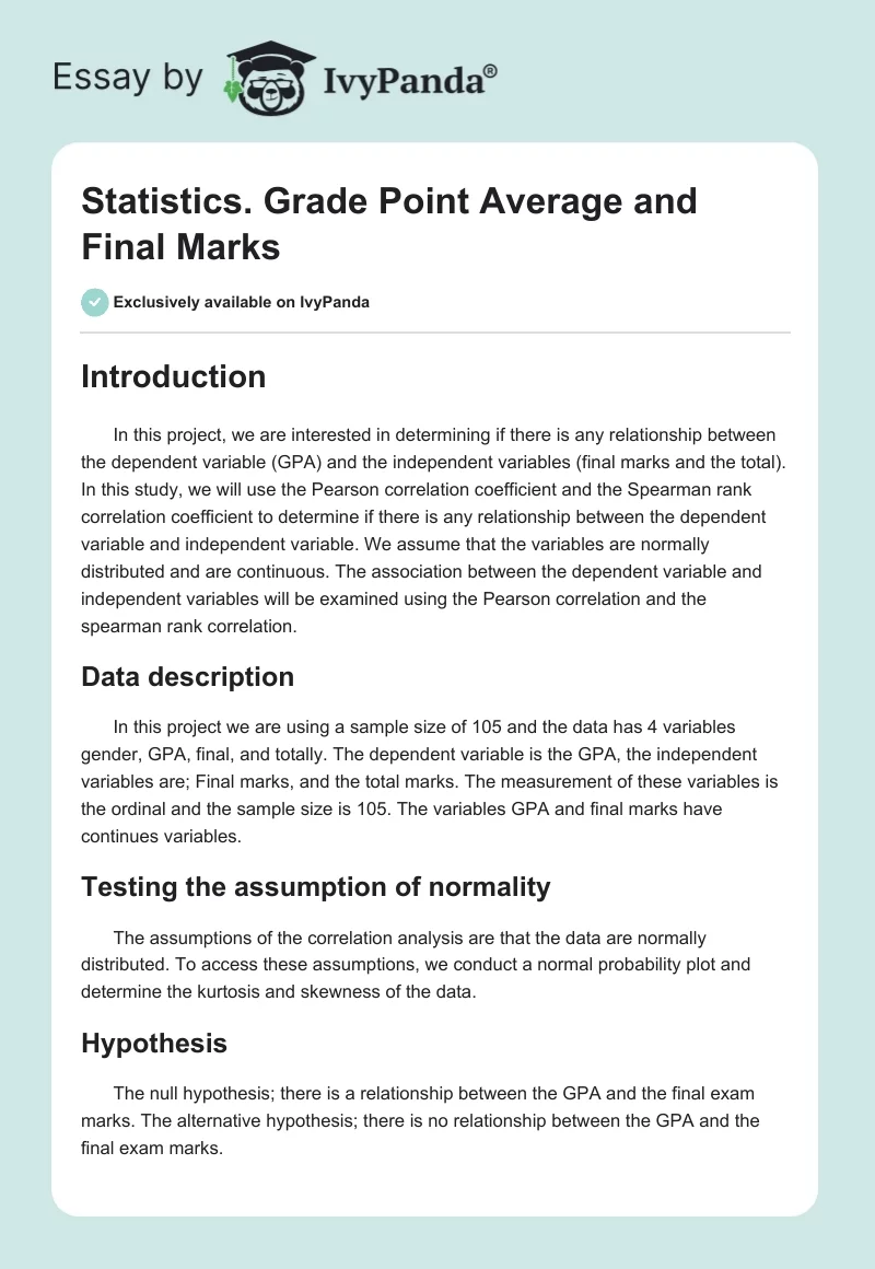 Statistics. Grade Point Average and Final Marks. Page 1