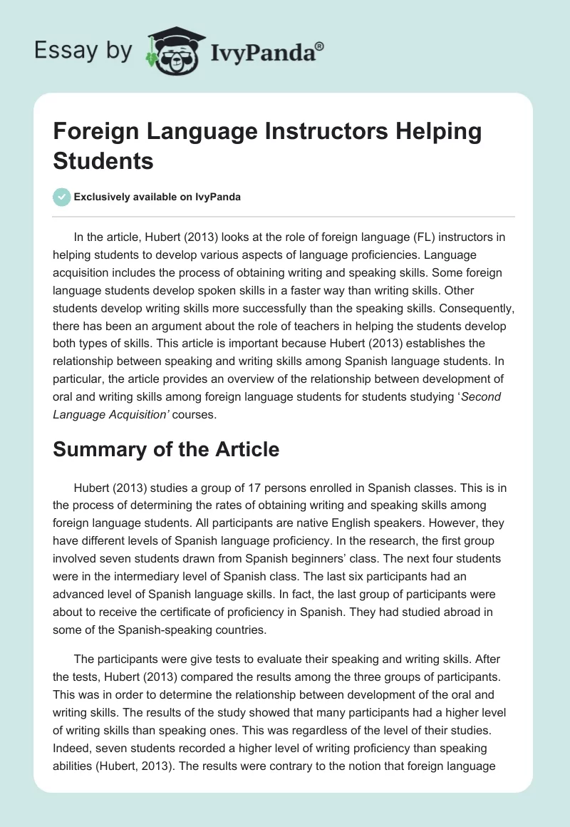 Foreign Language Instructors Helping Students. Page 1