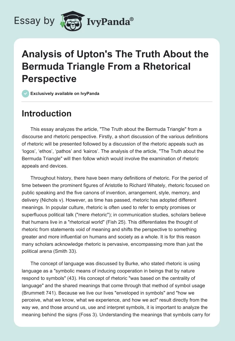 Analysis of Upton's "The Truth About the Bermuda Triangle" From a Rhetorical Perspective. Page 1
