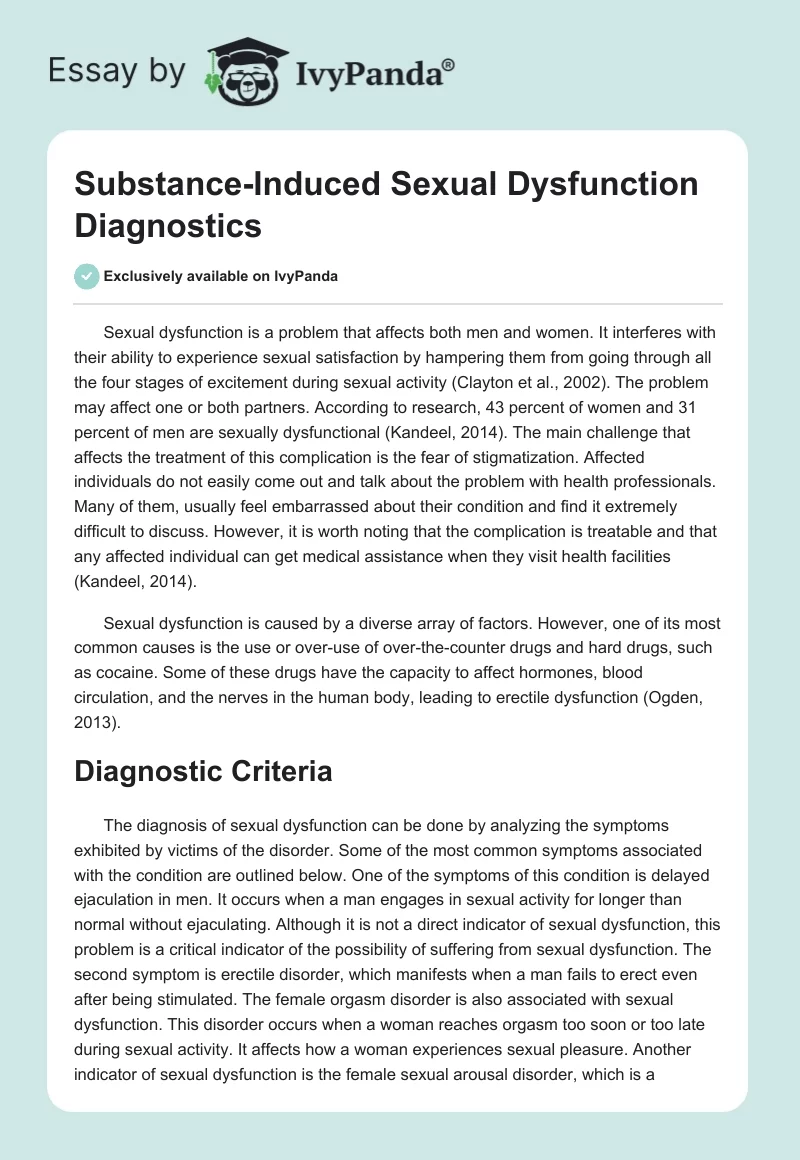 Substance-Induced Sexual Dysfunction Diagnostics. Page 1