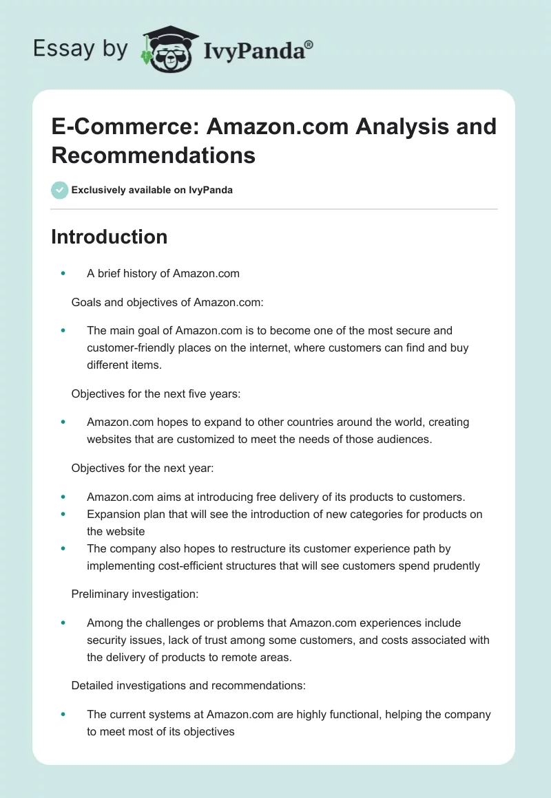 E-Commerce: Amazon.com Analysis and Recommendations. Page 1