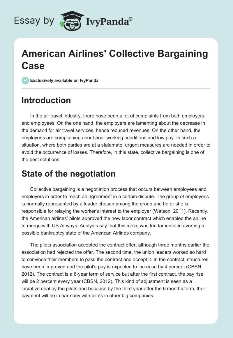 American Airlines' Collective Bargaining Case. Page 1