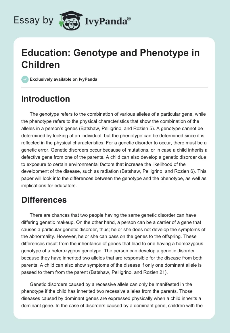 Education: Genotype and Phenotype in Children. Page 1