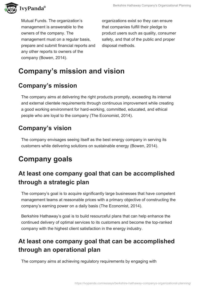 Berkshire Hathaway Company's Organizational Planning. Page 2