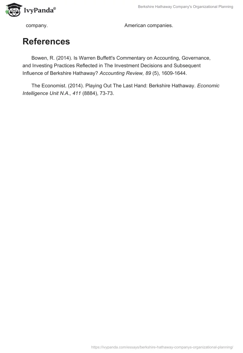 Berkshire Hathaway Company's Organizational Planning. Page 4