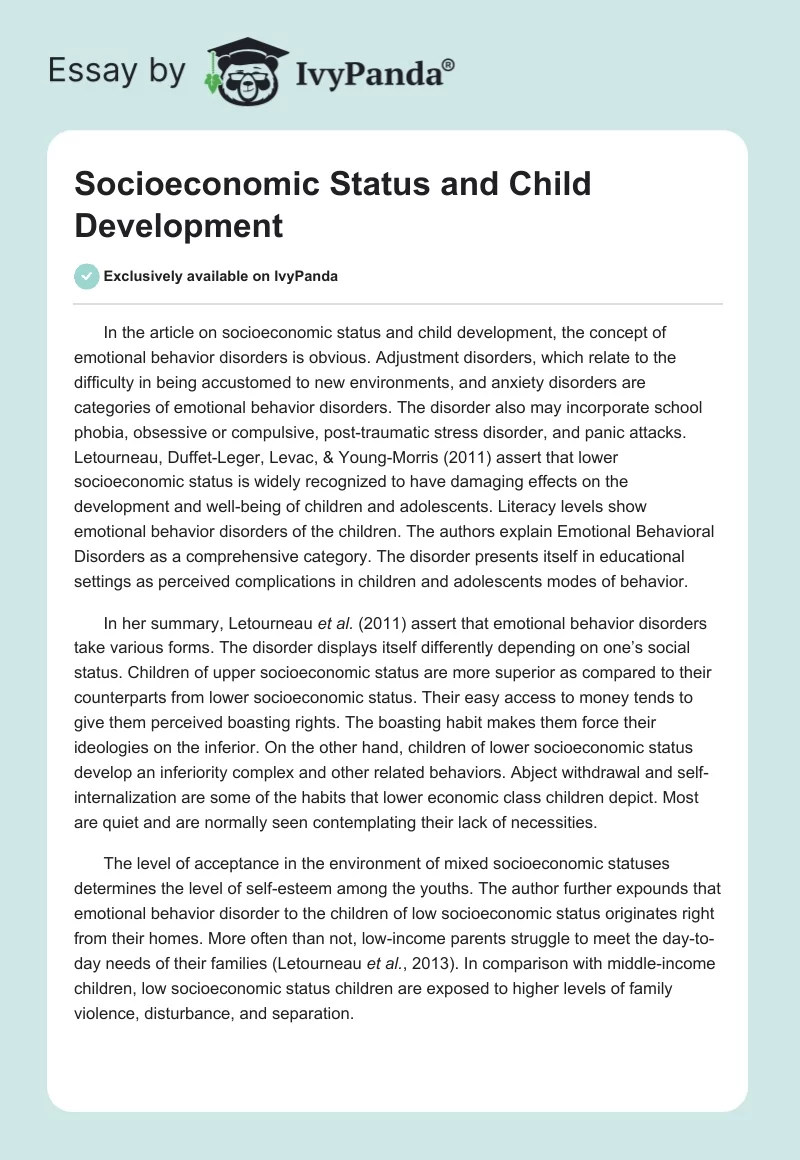 Socioeconomic Status and Child Development. Page 1
