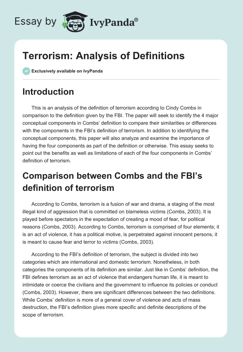 Terrorism: Analysis of Definitions. Page 1