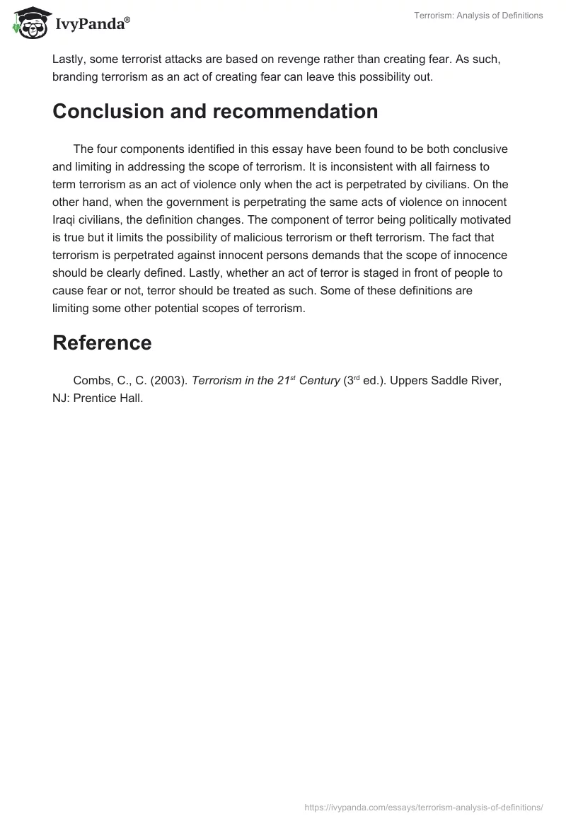 Terrorism: Analysis of Definitions. Page 3