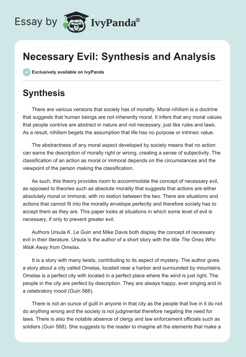 Necessary Evil: Synthesis and Analysis. Page 1