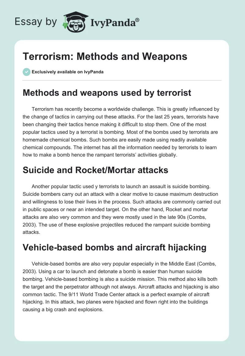 Terrorism: Methods and Weapons. Page 1