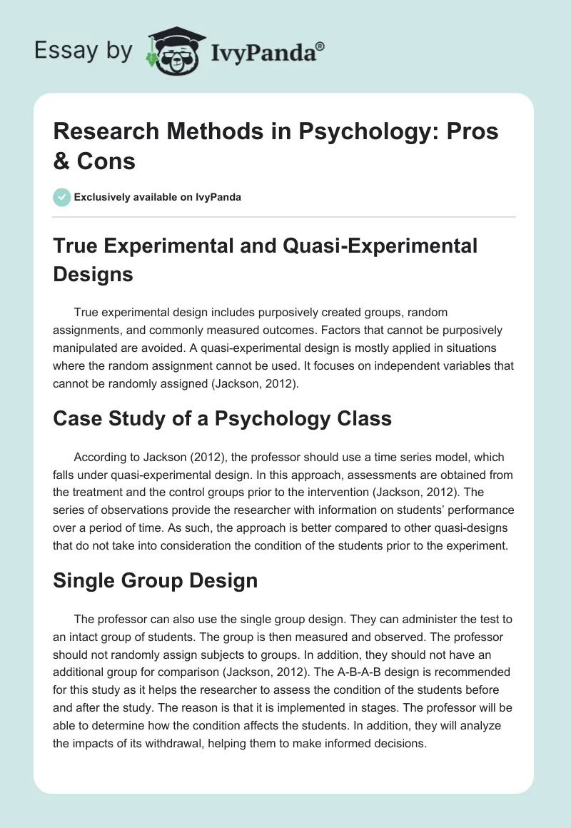 Research Methods in Psychology: Pros & Cons. Page 1