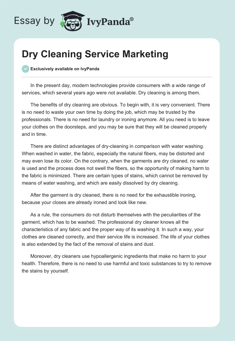 Dry Cleaning Service Marketing. Page 1