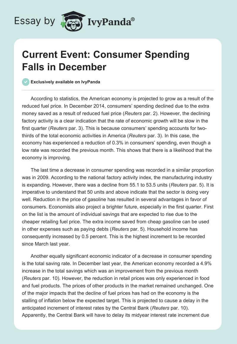 Current Event: Consumer Spending Falls in December. Page 1