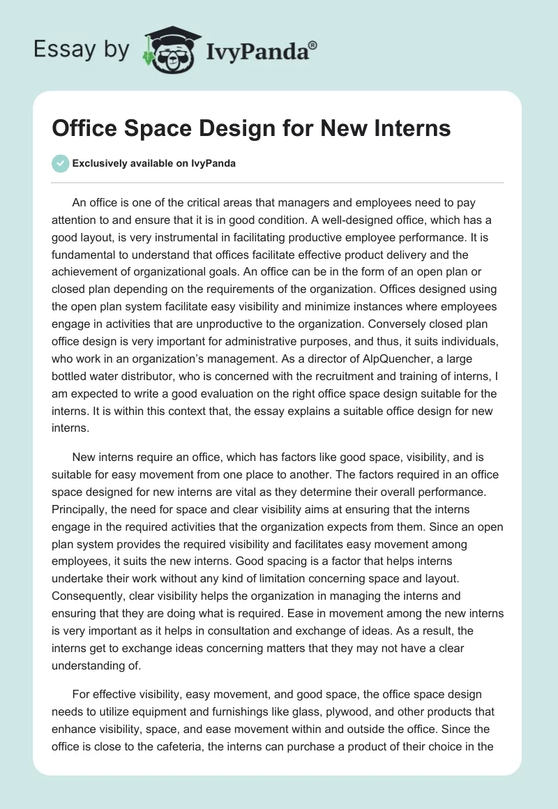 Office Space Design for New Interns. Page 1