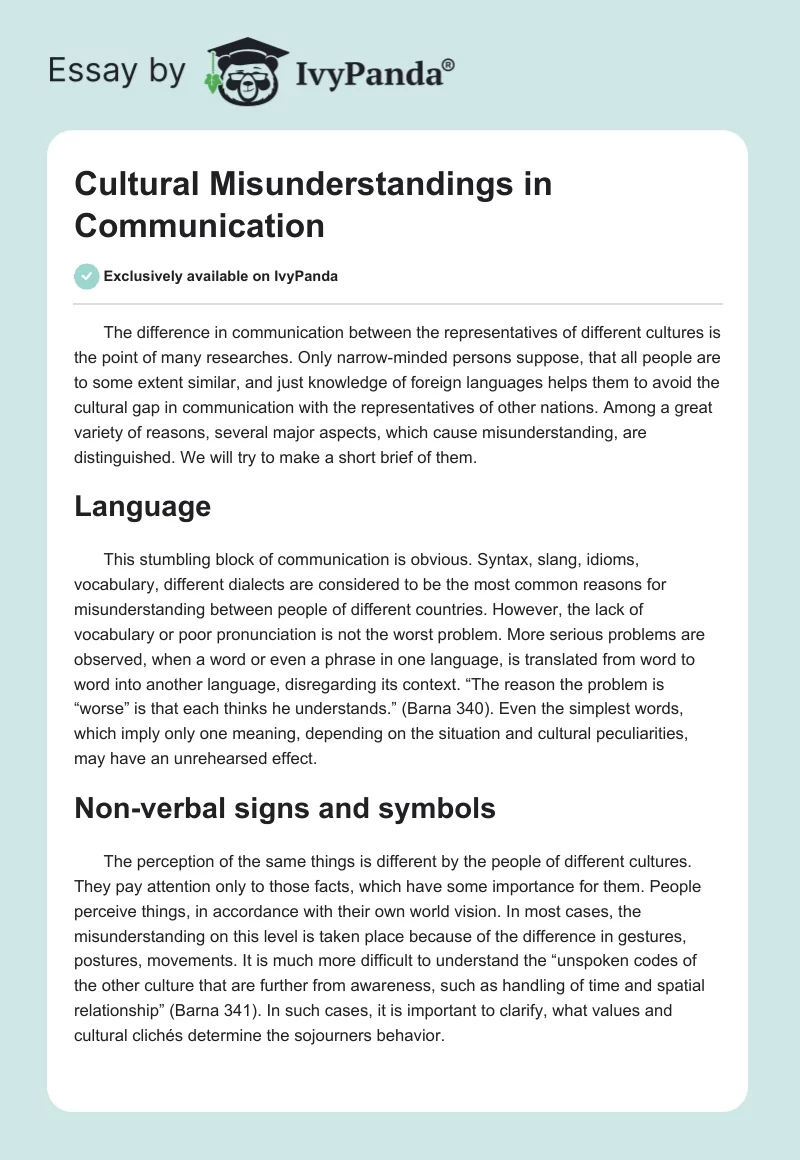 Cultural Misunderstandings in Communication. Page 1