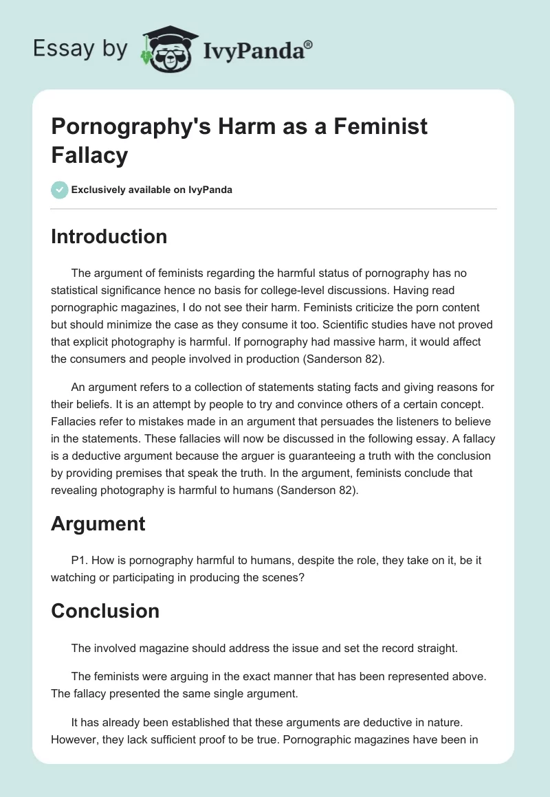 Pornography's Harm as a Feminist Fallacy. Page 1