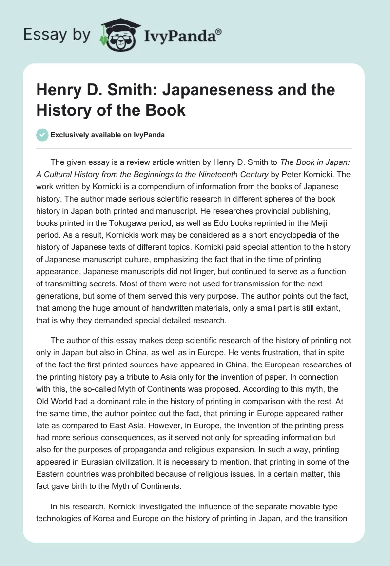Henry D. Smith: Japaneseness and the History of the Book. Page 1