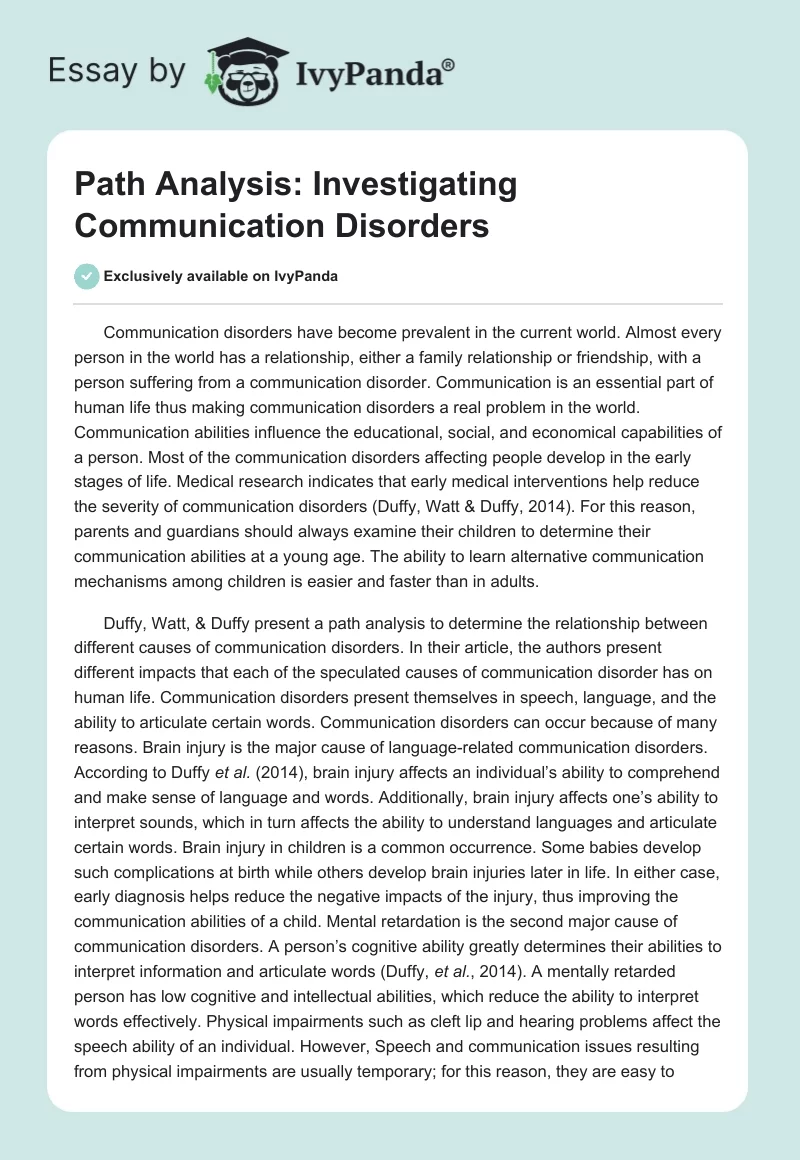 Path Analysis: Investigating Communication Disorders. Page 1