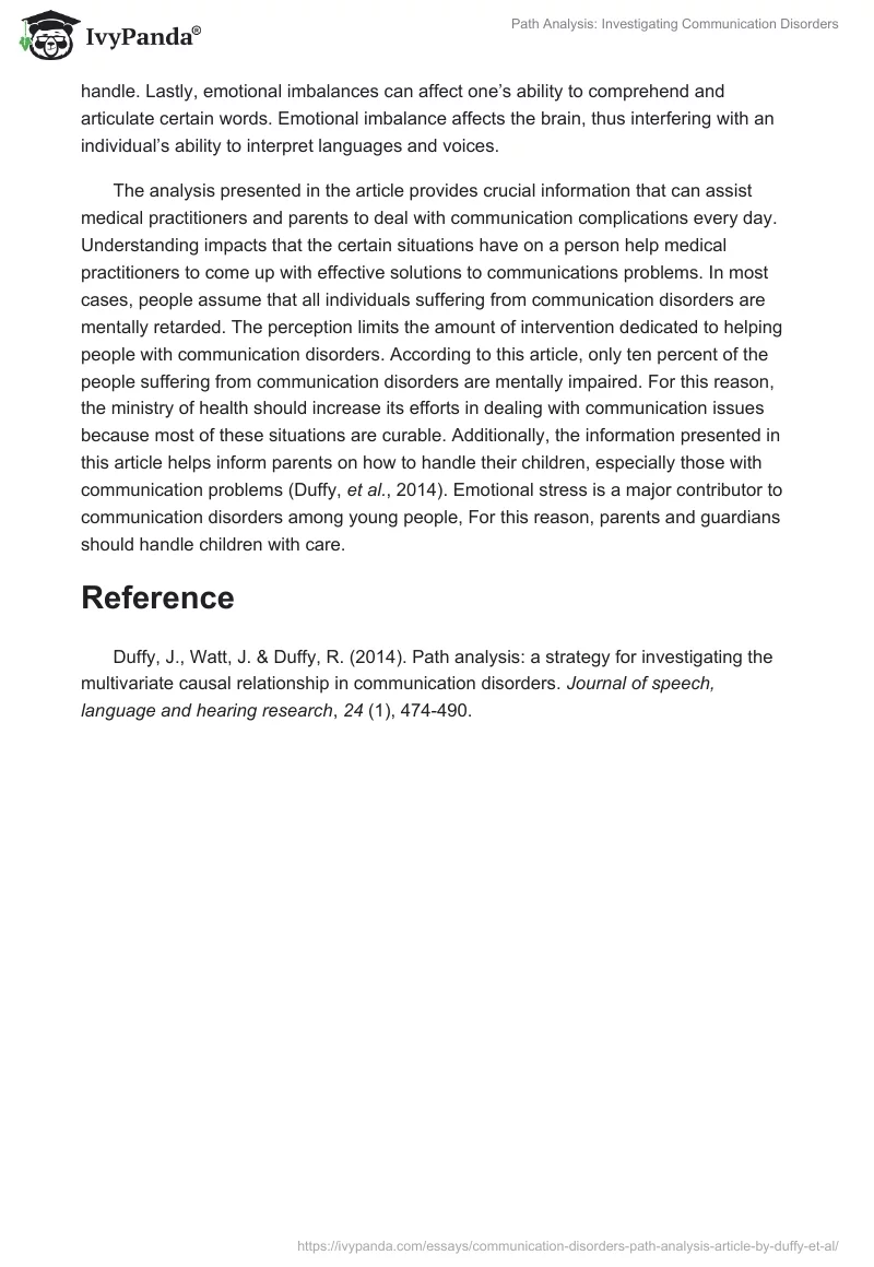 Path Analysis: Investigating Communication Disorders. Page 2