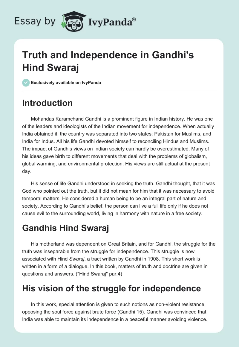 Truth and Independence in Gandhi's Hind Swaraj. Page 1