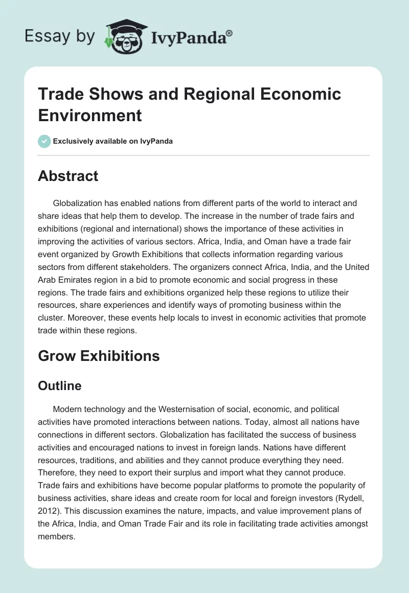 Trade Shows and Regional Economic Environment. Page 1
